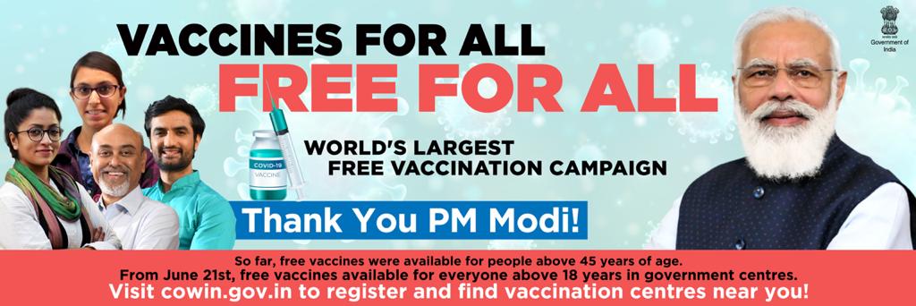 Free vaccination for 18-44 years age group is starting from 21 June 2021